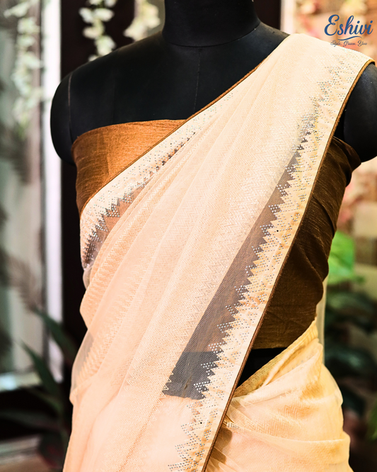Golden Net Saree by Eshivi - Subtle Glow, Endless Elegance